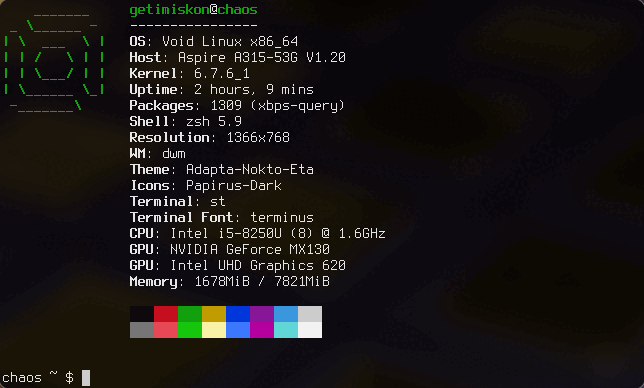 A screenshot of a terminal window with information about my system